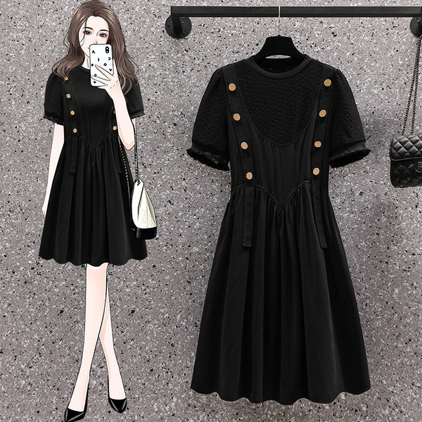เดรสคนอ้วน เดรสสาวอวบ ชุดเดรสคนอ้วนวัยรุ่นแขนสั้น BY PLUS SIZE Girl