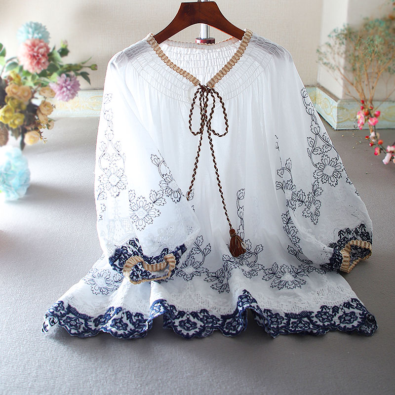 เสื้อลินิน เสื้อผ้าฝ้ายลินิน เสื้อเชิ้ตผ้าลินิน ปักลายสวยๆด้วยด้าย สไตล์VINTAGE