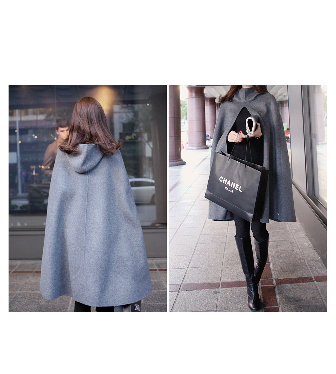 European style woolen cape coat jacket พร้อมส่ง แบบสวยผู้ดี มีฮูด ไฮโซสุดๆ gray