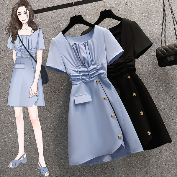 เดรสคนอ้วน เดรสสาวอวบ ชุดเดรสคนอ้วนวัยรุ่นแขนสั้น BY PLUS SIZE Girl