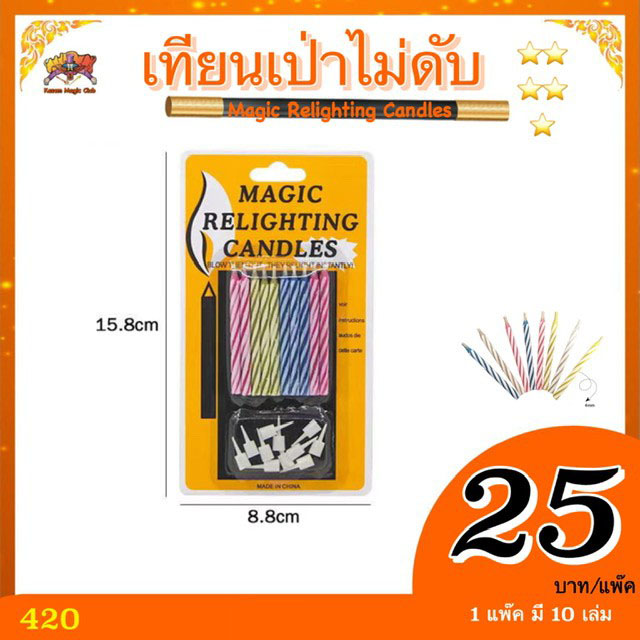 เทียนเป่าไม่ดับ (Magic Relighting Candles) ราคาต่อแพค