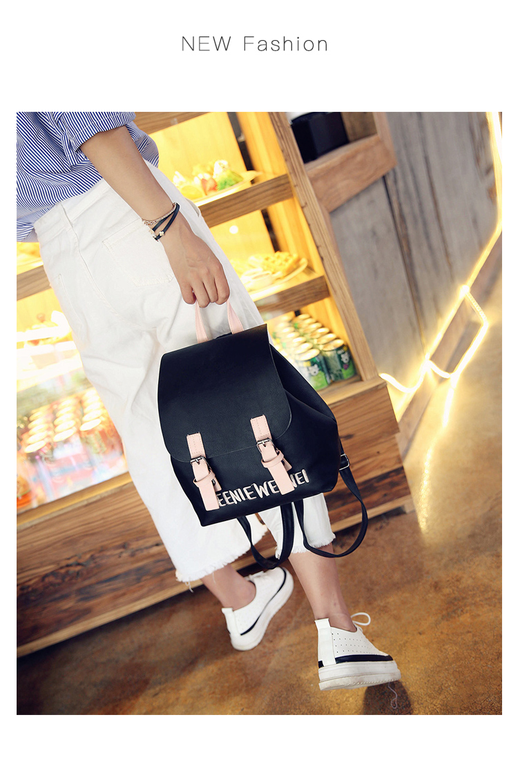 กระเป๋าเป้ สไตล์เกาหลี ลายปัก ทรงน่ารัก สีดำ หนังนิ่ม พร้อมส่ง black