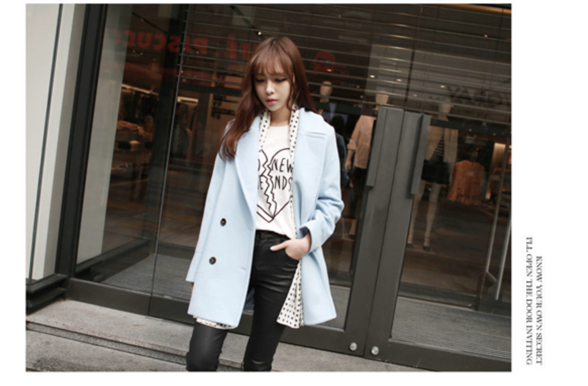 CLASSIC LIGHT BLUE COAT ผ้าวูลเนื้อหนานุ่ม บุซับใน [ เสื้อโค้ท กันหนาว สีฟ้าอ่อน ] พร้อมส่ง LIGHT BLUE