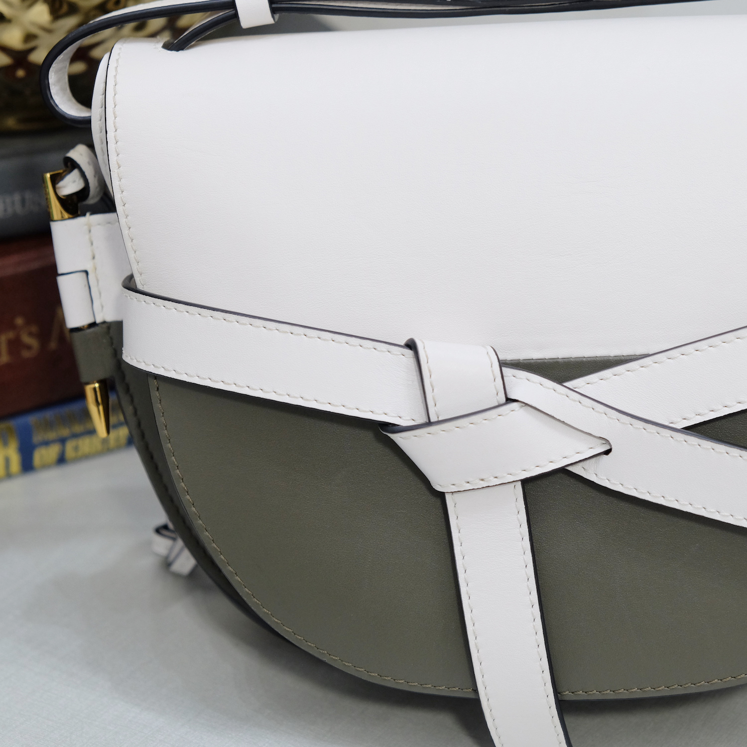 Loewe White/Khaki Calf Leather Small Gate