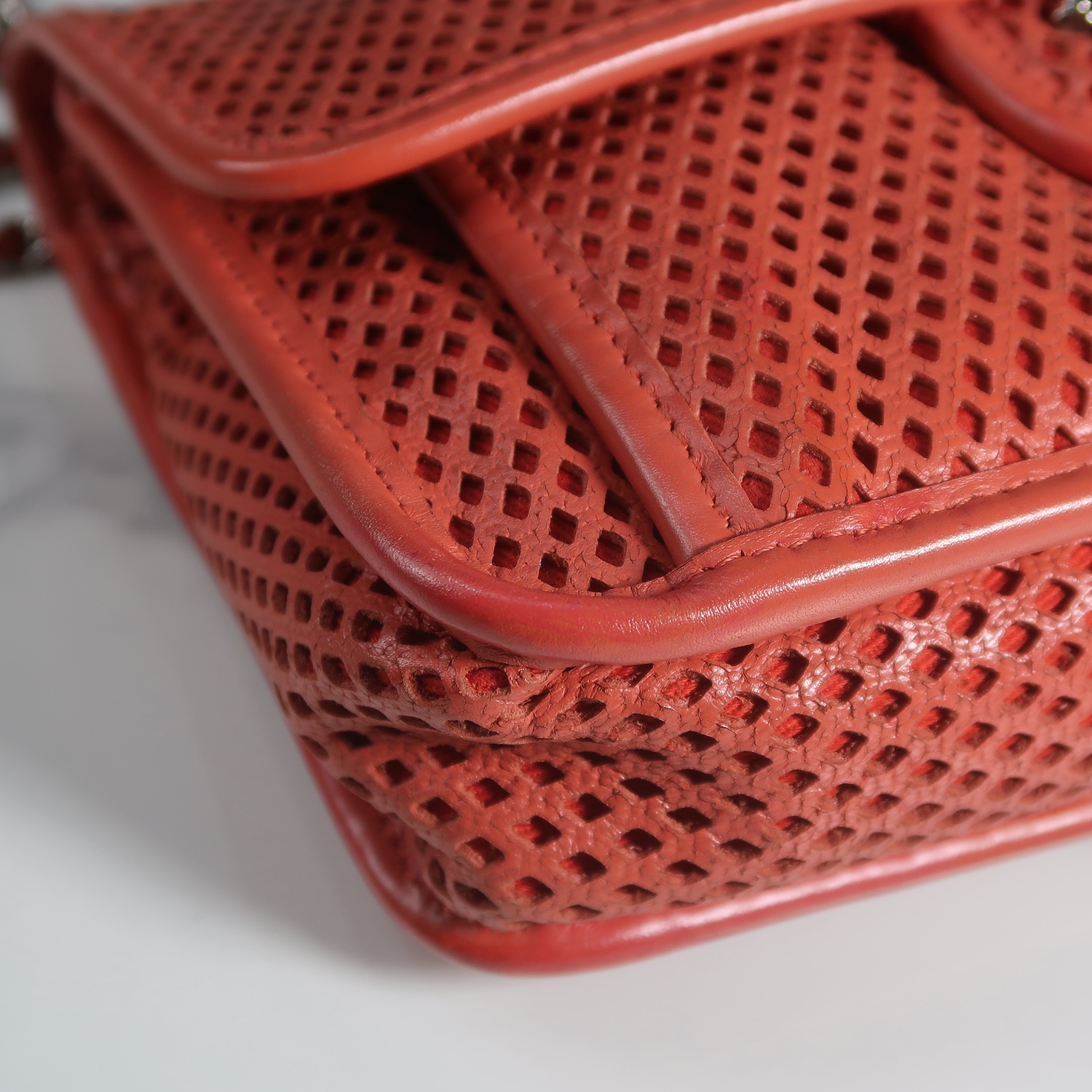 Chanel Red Perforated Calfskin Small Up In The Air Flap