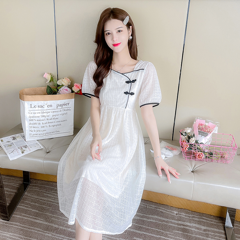 เดรสลูกไม้ เดรสชีฟองสวยๆ แขนสั้น By Meiyi women's clothing