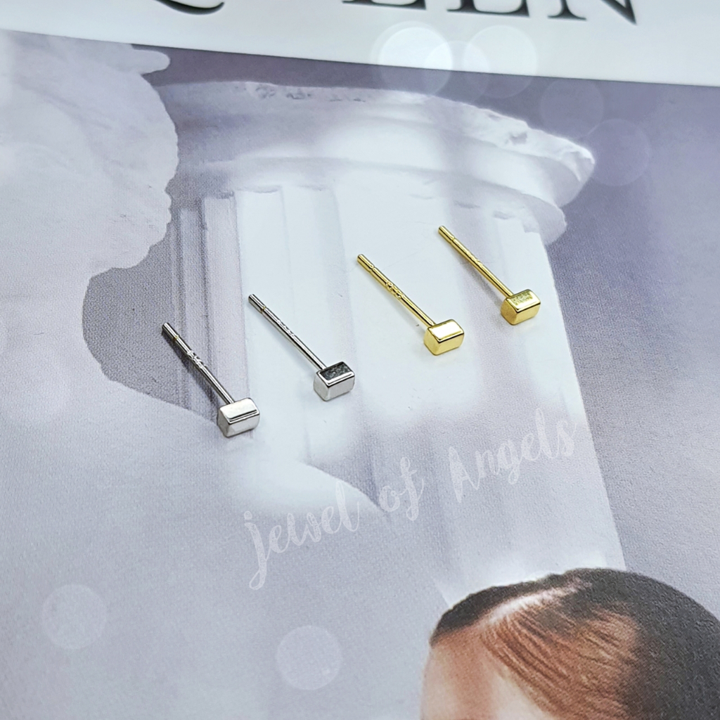 ต่างหูเงินแท้ S925 รุ่น Pure ต่างหูก้านเสียบ สี่เหลี่ยมผืนผ้า สีเงิน สีทอง ตุ้มหูมินิมอล Silver925