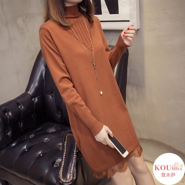 Dress4530 เดรสไหมพรมโอเวอร์ไซส์ทรงหลวมๆ แขนยาวคอเต่าชายลูกไม้สีพื้นน้ำตาลอิฐ งานไหมพรมถักเนื้อนุ่มพิเศษใส่นิ่มสบายผิวงานเกรดพรีเมียม งานดีดีไซน์น่ารัก ใส่ชิลล์ๆ ในวันสบายๆ หรือใส่เที่ยวก็ดูดี