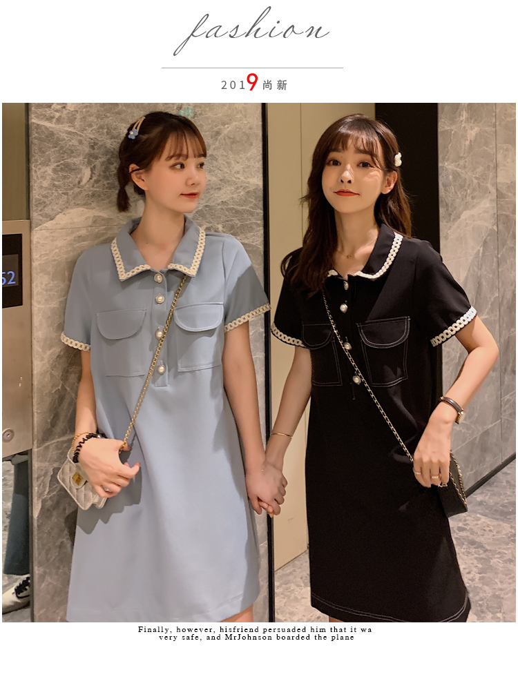 Dress4563 เดรสคอปกกระดุมหน้าสีพื้น ดีเทลแต่งแถบลูกไม้ปกและปลายแขน กระเป๋าอก ผ้าโพลีเนื้อดีใส่สบาย ผ้ามีน้ำหนักทิ้งตัว งานสวยใส่ง่าย ทรงนี้น่ารักมีติดตู้ไว้ใส่ได้เรื่อยๆ มี 2 สี ฟ้า, ดำ
