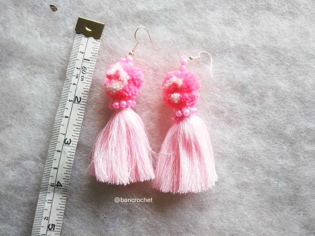 ต่างหูถักโครเชต์ crochet earrings สีชมพู 4 นิ้ว