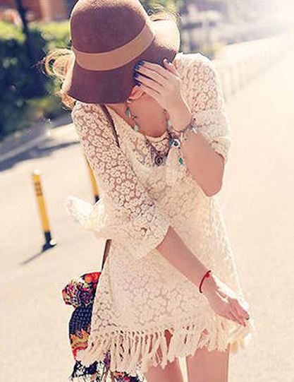 เสื้อ ลูกไม้ สไตล์ วินเทจ สีครีม สามารถใส่เป็น มินิ เดรสได้ เท่สุด ๆ no 91503