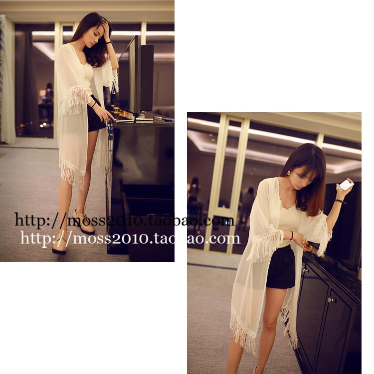 เสื้อคลุมชีฟองสีขาว แต่งงานถักช่วงปลายแขนและปลายชุด หวานๆ งานดีเลยจ้า white