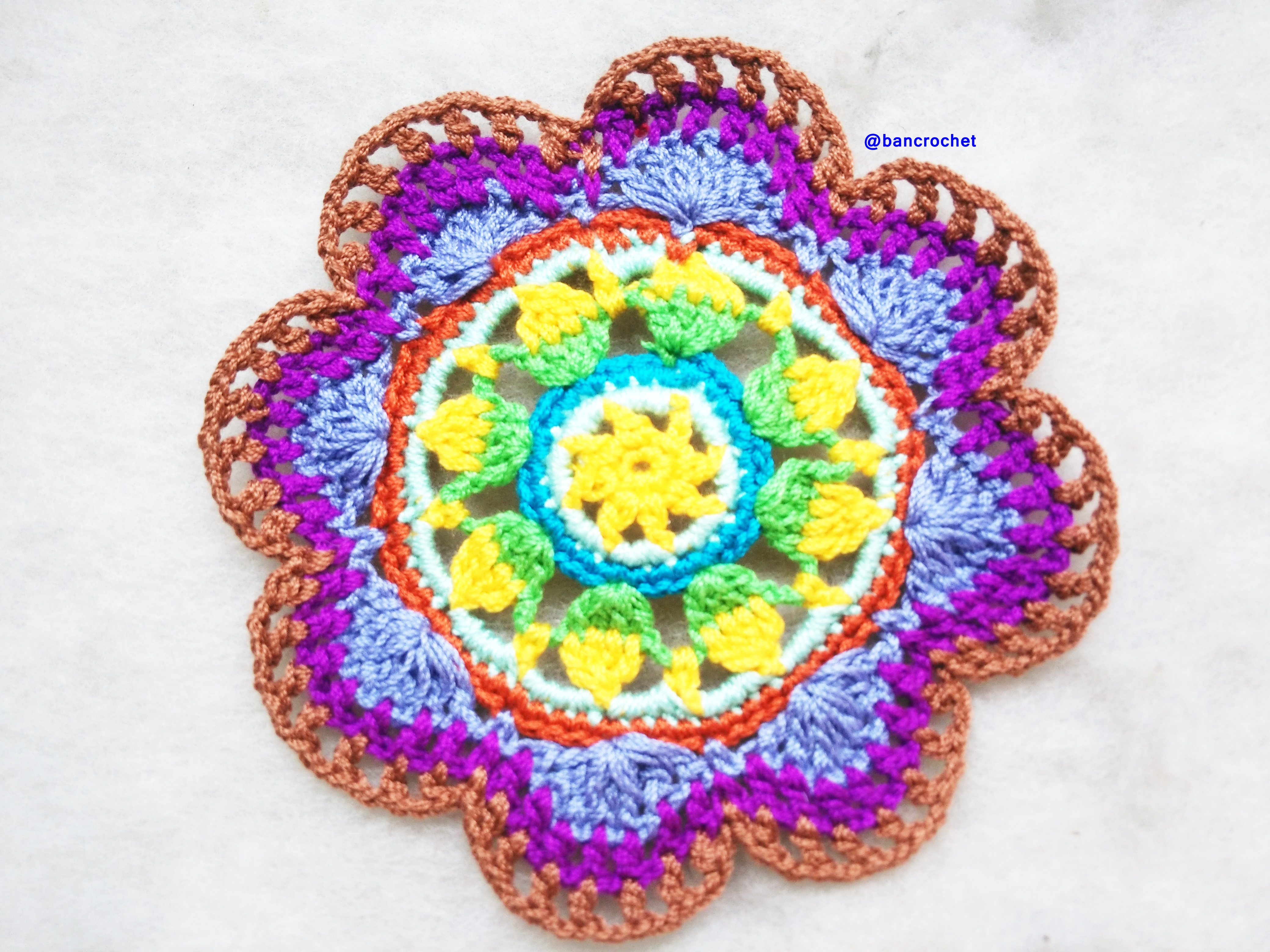 Bancrochet ที่รองแก้วถักโครเชต์ crochet coasters หลากสี 4 นิ้ว