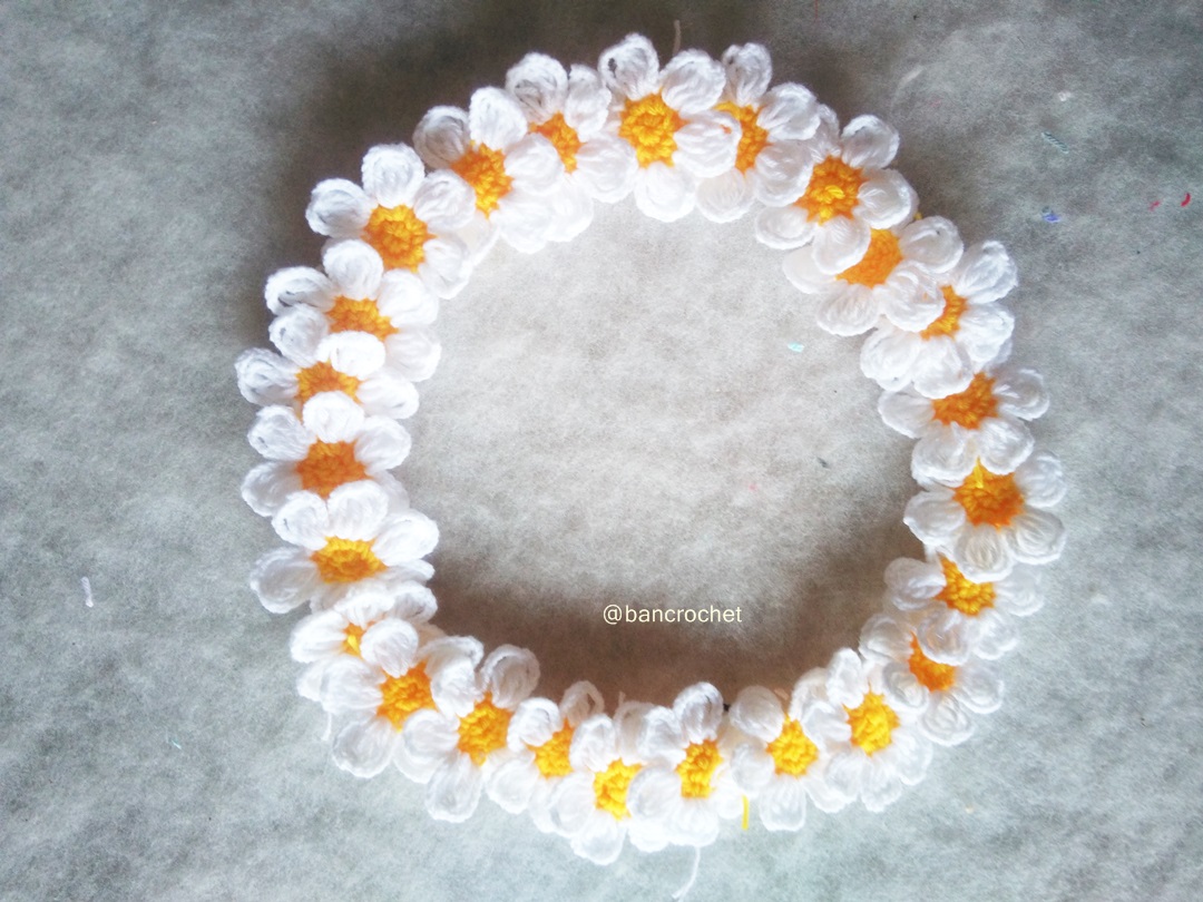 ดอกไม้ถักโครเชต์ crochet flowers สีขาว 2 นิ้ว