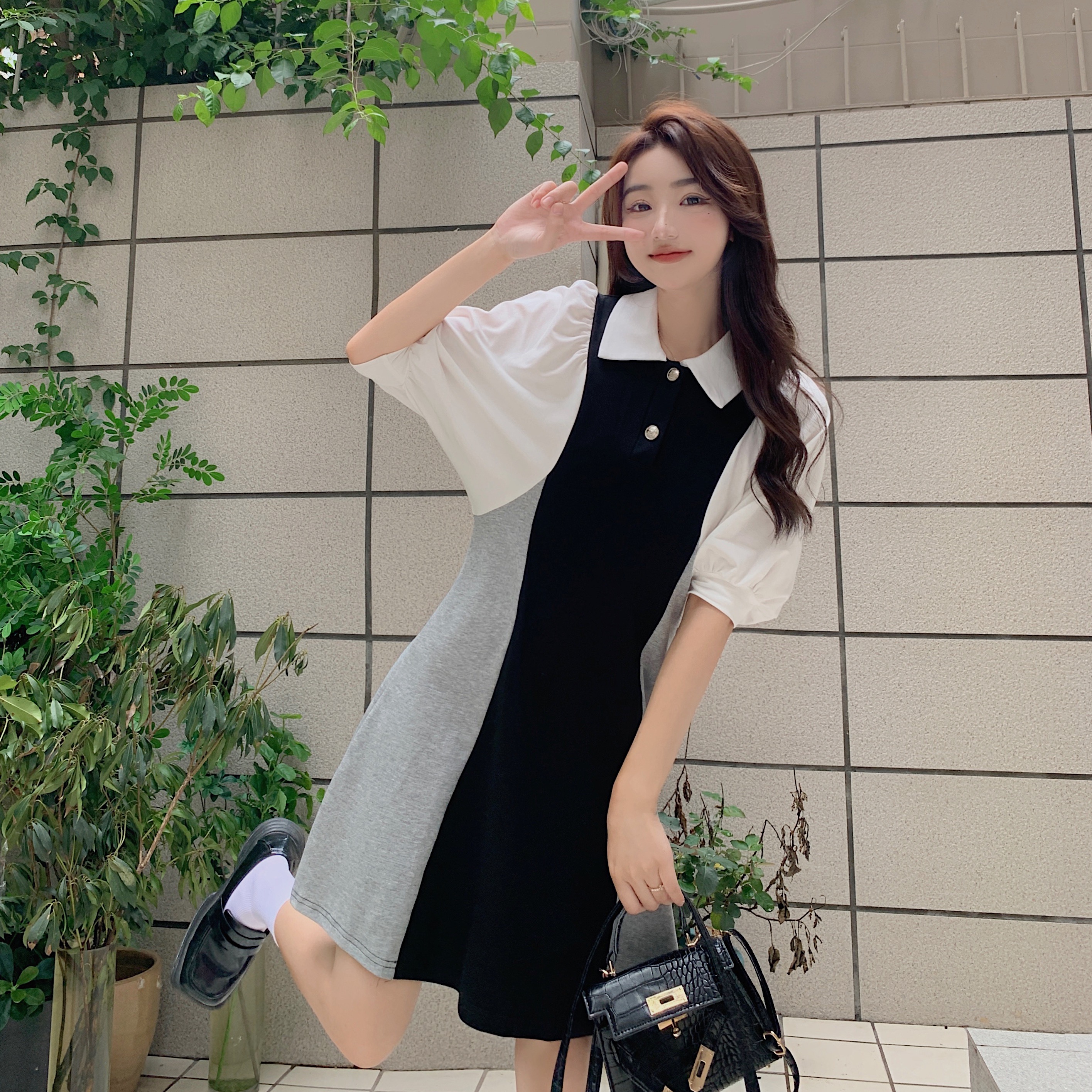 เดรสคนอ้วน เดรสสาวอวบ ชุดเดรสคนอ้วนวัยรุ่นแขนสั้น BY PLUS SIZE Girl