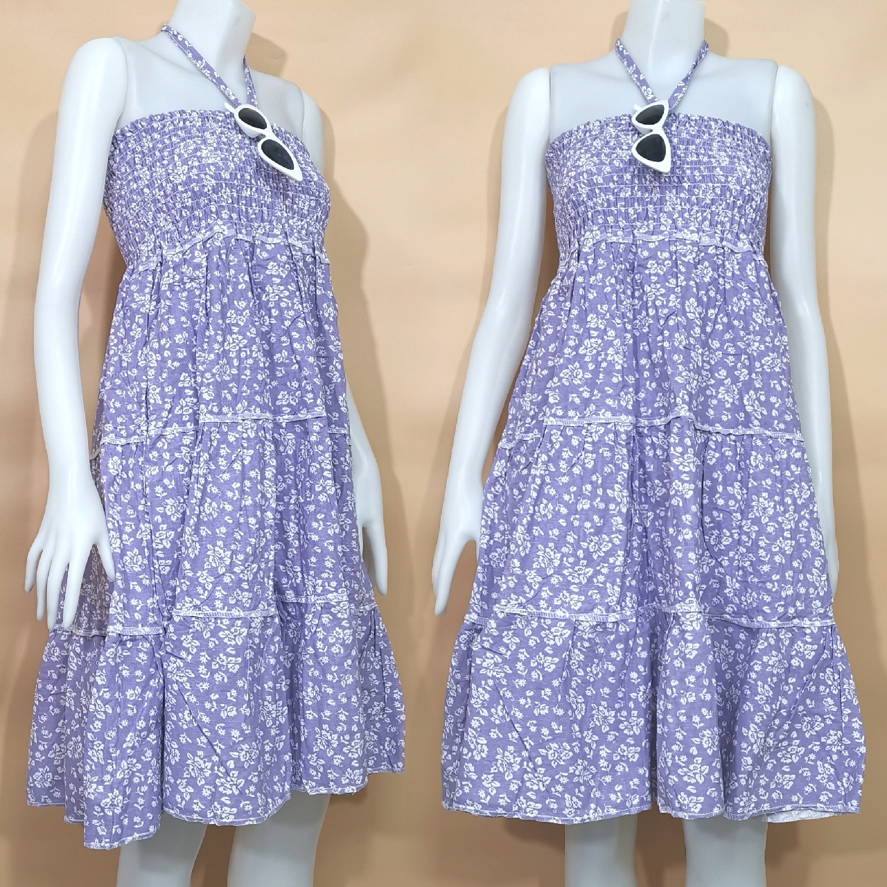 Dress4748 เดรสยาวสม็อครอบอก ใส่เป็นกระโปรงได้ มีสายผูกคอ ผ้าคอตตอนยีนส์, ผ้าสกินนี่เนื้อดี งานสวยคลาสสิคดูดีดูน่ารักทรงนี้มีติดตู้ไว้ใส่ได้เรื่อยๆ