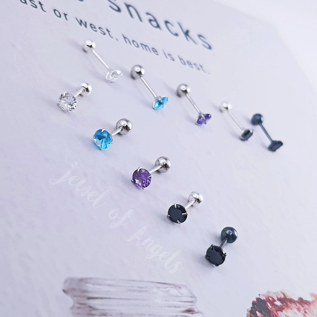 ต่างหูเงินแท้ S925 รุ่น Ice ต่างหูก้านเสียบ จิวกลม เพชรCZ แป้นหลังบอลกลม สีขาวใส สีดำ สีฟ้า เงินแท้ทั้งชิ้น ตุ้มหูมินิมอล Silver925