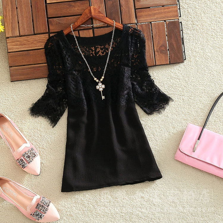 Blouse3507 เสื้อแต่งลูกไม้ช่วงอกและแขน ผ้าชีฟองเนื้อหนาสีพื้น งานน่ารัก แมทช์กับขาสั้นหรือขายาวก็ดูดีไม่แพ้กัน