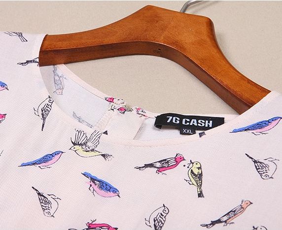 เดรสใส่ทำงาน แขนสั้น ลาย print รูปนก แบบสวยมาก ๆ ค่ะ no 34150