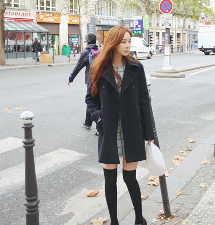 เสื้อโค้ทกันหนาว รุ่นกระดุม 2 แถว สไตล์เกาหลี ผ้าวูลผสม พร้อมส่ง DARK BLUE