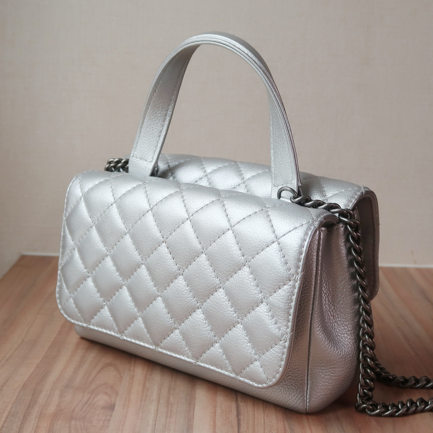 Chanel Silver Calfskin Coco Twin RHW