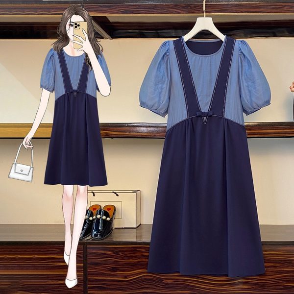 เดรสคนอ้วน เดรสสาวอวบ ชุดเดรสคนอ้วนวัยรุ่นแขนสั้น BY PLUS SIZE Girl
