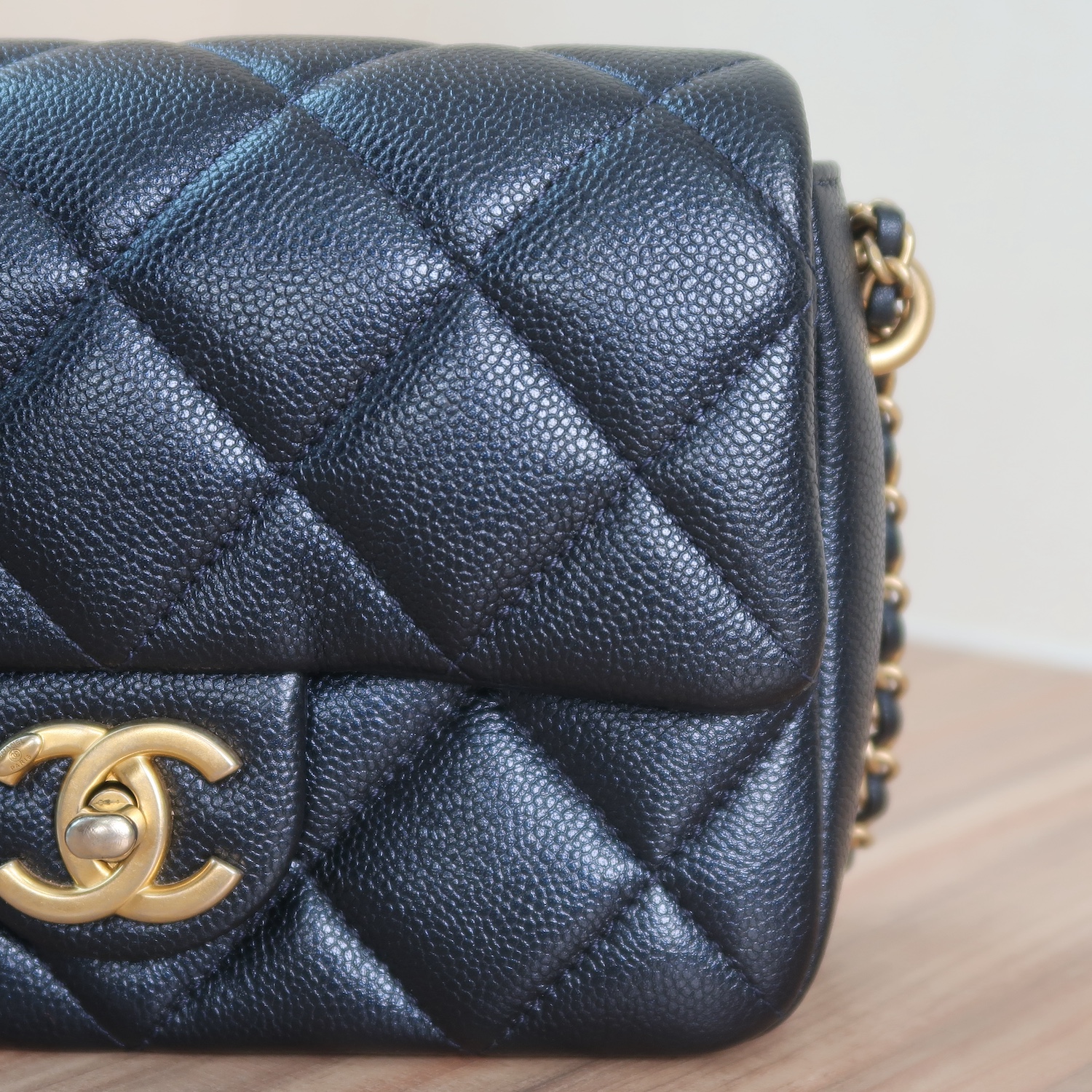 Chanel Black Caviar Mini 7" Adjustable Strap GHW