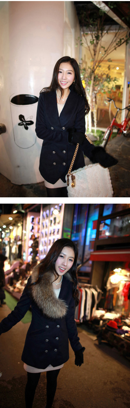 โค้ททรงสวยสีกรมเข้ม แต่งขนเฟลอที่ปกเสื้อ (ถอดออกได้) แบรนด์ RJ STORY แท้ พร้อมส่ง