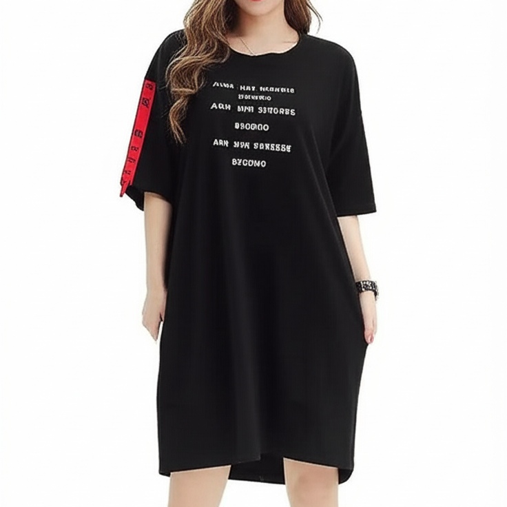 Dress4678 เดรสทรงโอเวอร์ไซส์ อกสกรีนลายตัวอักษร แขนแต่งแถบป้ายแบรนด์เก๋ๆ ดูมีดีเทล ผ้าคอตตอนซอฟท์เกรดพรีเมียมเนื้อดีหนานุ่มยืดหยุ่นสูงใส่สบาย งานสวยใส่ง่ายน่ารักมาก
