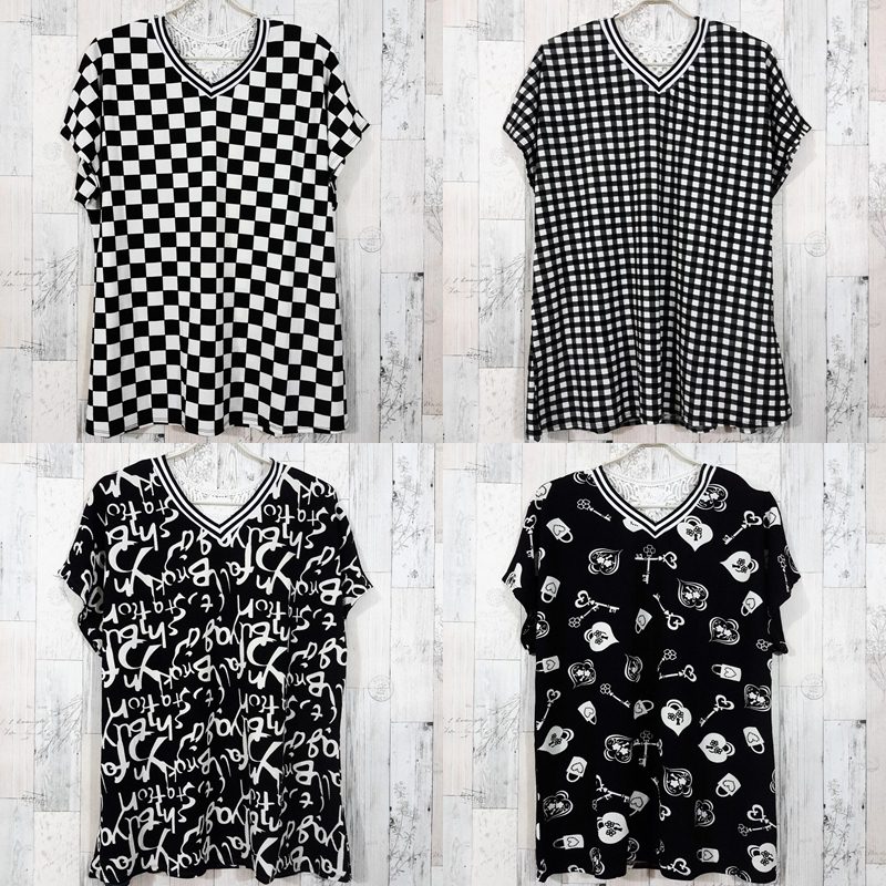 Blouse3271-3275 Big Size Blouse เสื้อแฟชั่นคอวีไซส์ใหญ่โทนสีขาวดำ ผ้าวูลเวฟ(ผ้าหนังไก่)เนื้อดีนุ่มมีน้ำหนักทิ้งตัวยืดขยายได้เยอะ