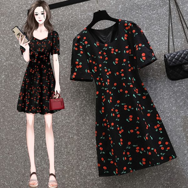 เดรสคนอ้วน เดรสสาวอวบ ชุดเดรสคนอ้วนวัยรุ่นแขนสั้น BY PLUS SIZE Girl