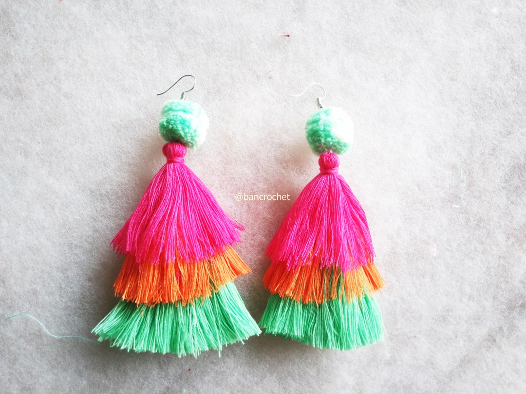 ต่างหูถักโครเชต์ crochet earrings หลากสี 4-6 นิ้ว