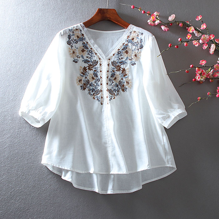 เสื้อลินิน เสื้อผ้าฝ้ายลินิน เสื้อเชิ้ตผ้าลินิน ปักลายสวยๆด้วยด้าย สไตล์VINTAGE BY Dreamroom