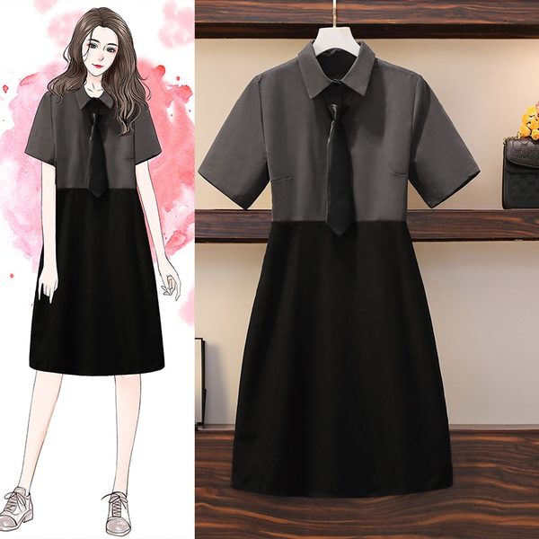 เดรสคนอ้วน เดรสสาวอวบ ชุดเดรสคนอ้วนวัยรุ่นแขนสั้น BY PLUS SIZE Girl
