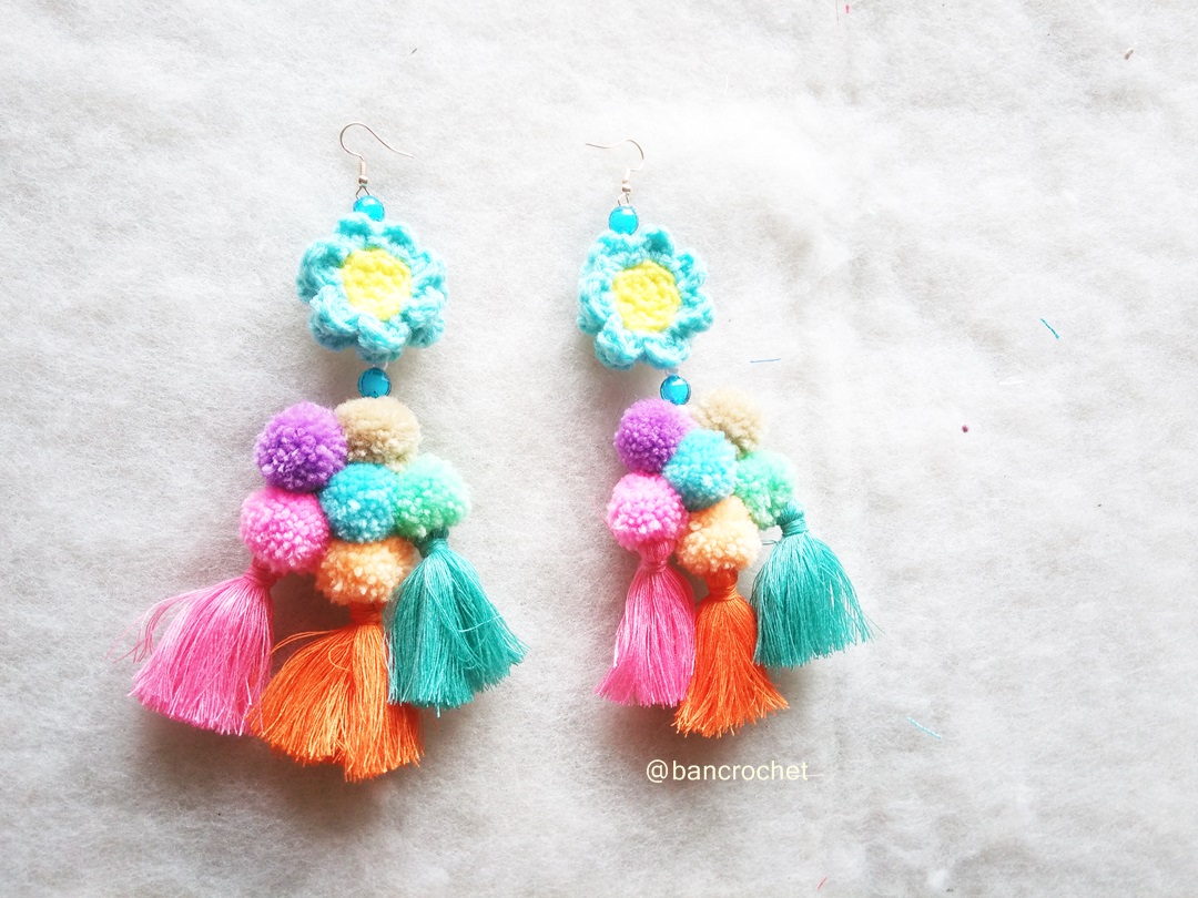 ต่างหูถักโครเชต์ crochet earrings หลากสี 5 นิ้ว