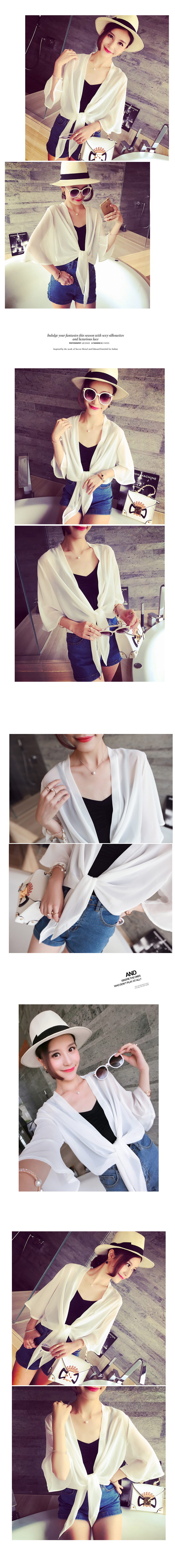 เสื้อคลุมแฟชั่น ผ้าชีฟอง สีขาว/สีดำ ชายผูก ใส่คลุมเก๋ๆ ใส่สบาย พร้อมส่งจ้า