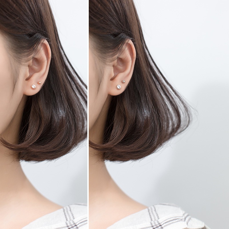 ต่างหูเงินแท้ S925 รุ่น Moon ต่างหูก้านเสียบ จิวกลม เพชรCZ แป้นหลังบอลกลม สีเงิน สีพิงค์โกลด์ ตุ้มหูมินิมอล