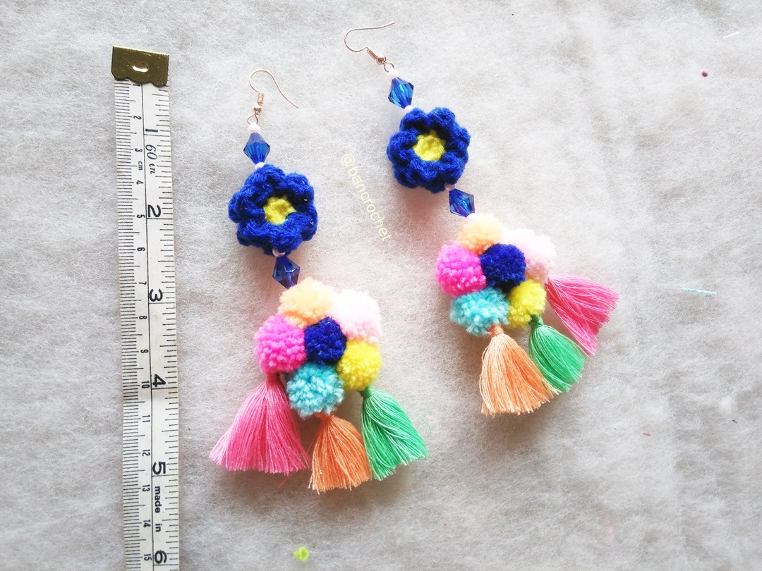 ต่างหูถักโครเชต์ crochet earrings หลากสี 5 นิ้ว
