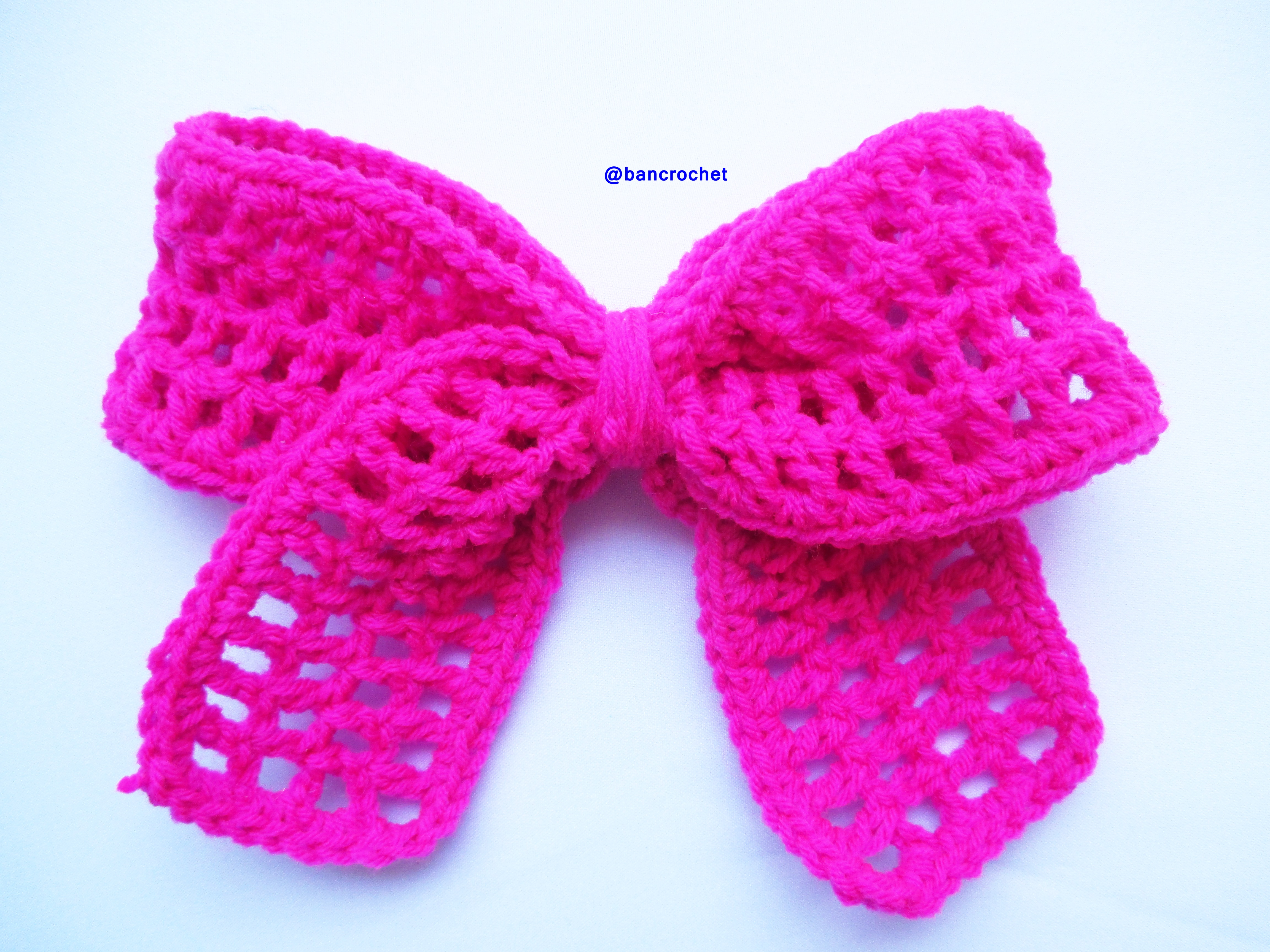 Bancrochet โบว์ถักโครเชต์ Crochet Bow ชมพูบานเย็น 4 นิ้ว