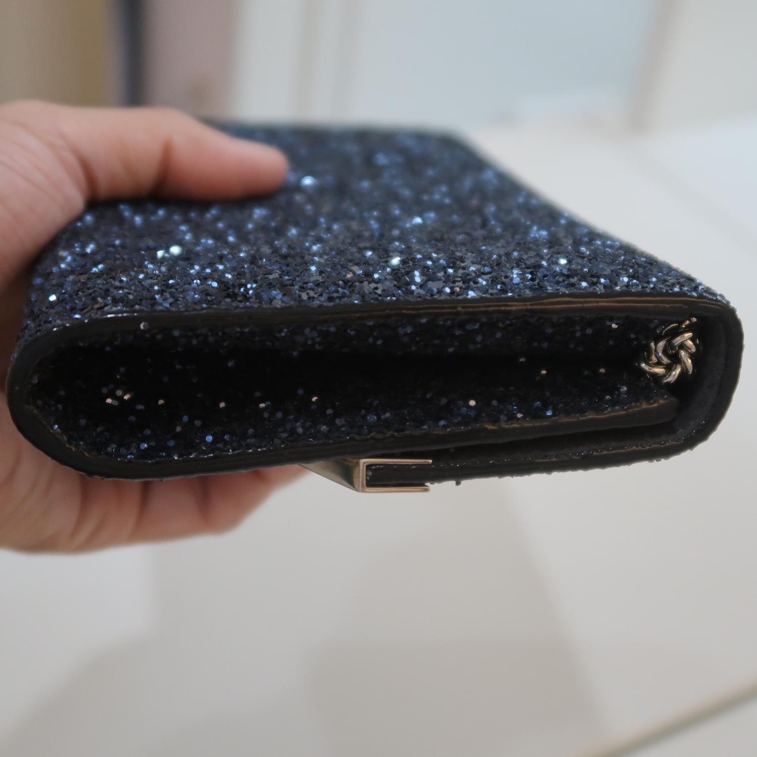 Jimmy Choo Blue Metallic Emmie Chain Wallet