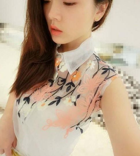 เสื้อ ซีทรู แขนกุด คอปก ปักลายดอกไม้ สวยหวาน มากค่ะ ผ้าชีฟอง no 56666
