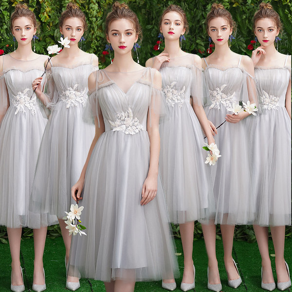 ชุดเพื่อนเจ้าสาว ชุดไปงานแต่งงาน ชุดเพื่อนเจ้าสาวสีเทา