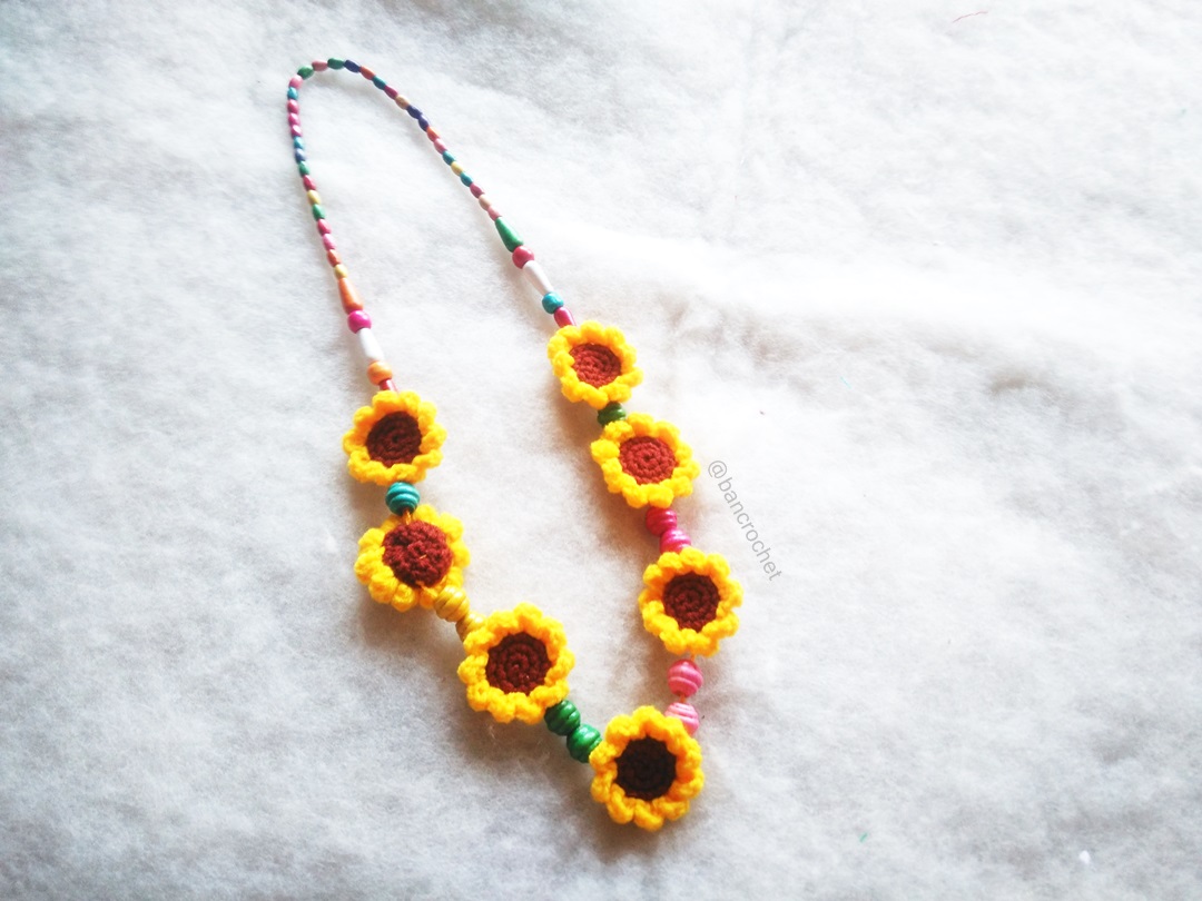 Bancrochet สร้อยคอุถักโครเชต์ necklace crochet สีเหลือง 16 นิ้ว