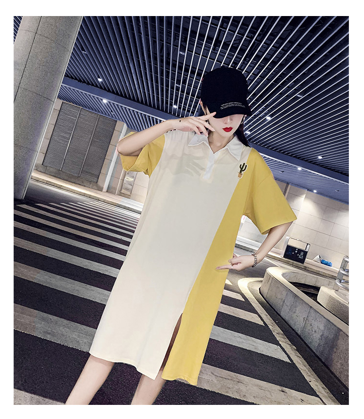 Dress4519 เดรสทรงโอเวอร์ไซส์เดรสสาวอวบคอปกสีเหลืองครีม อกปักกระบองเพชร ผ้าคอตตอนเนื้อดีนุ่มยืดหยุ่นสูงใส่สบาย ผ่าหน้าเล็กน้อยเพื่อความคล่องตัว งานสวยใส่ง่ายน่ารักมาก