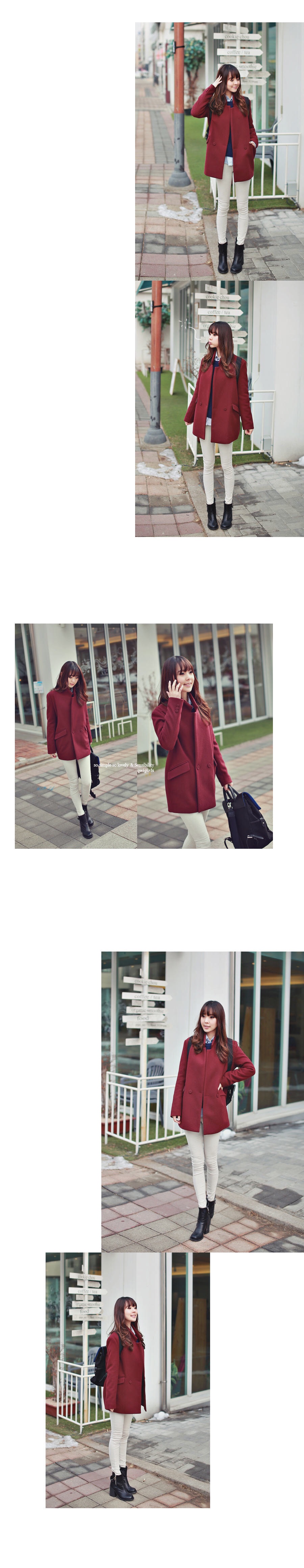 โค้ทกันหนาว สไตล์เกาหลี สีแดงเลือดนก สไตล์นักเรียนเกาหลี พร้อมส่ง RED