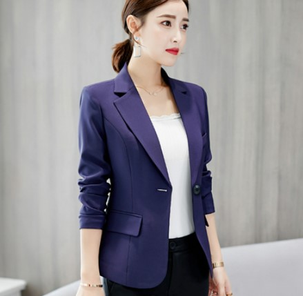 เสื้อสูทผู้หญิง แขนยาว สีน้ำเงิน เสื้อสูท ใส่ทำงาน แบบสวย มีดีไซน์ เสื้อคลุมผู้หญิง แบบสูท ใส่ในออฟฟิต มีกระเป๋า สวยหรู 877711