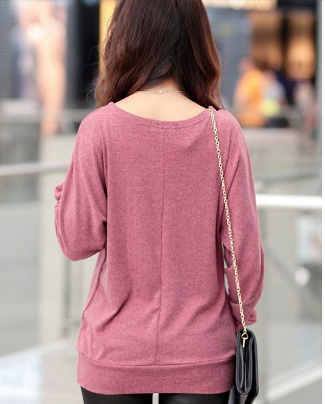 เสื้อยืด แฟชั่น คอกว้าง แบบ มีดีไซน์ เสื้อคอกว้าง แฟชั่นยุโรป เสื้อแขนยาว เอวจั้ม แขนจั้ม ตัวใหญ่ ใส่สบาย สีชมพู 723736_2