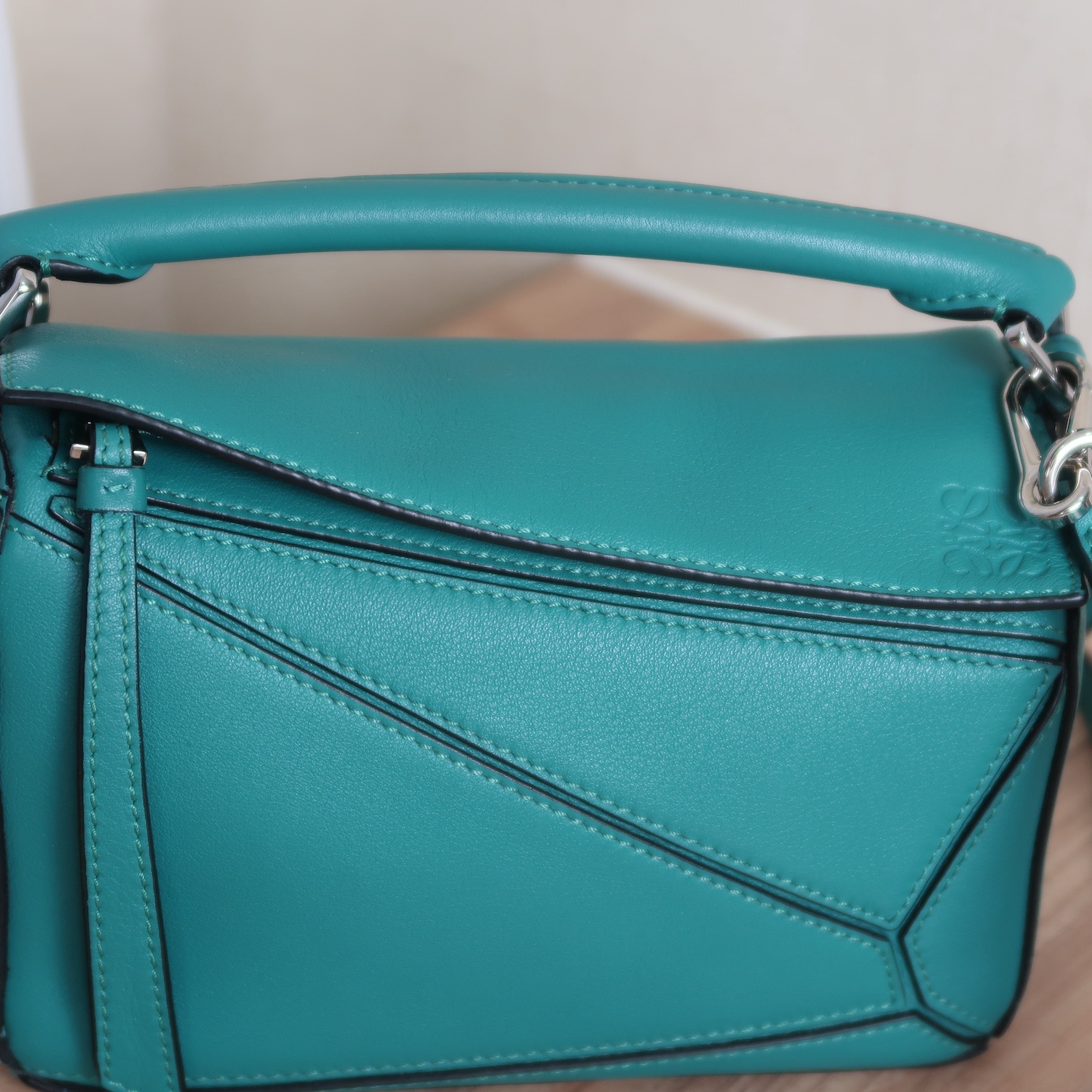 Loewe Emerald Green Calfskin Puzzle Mini SHW
