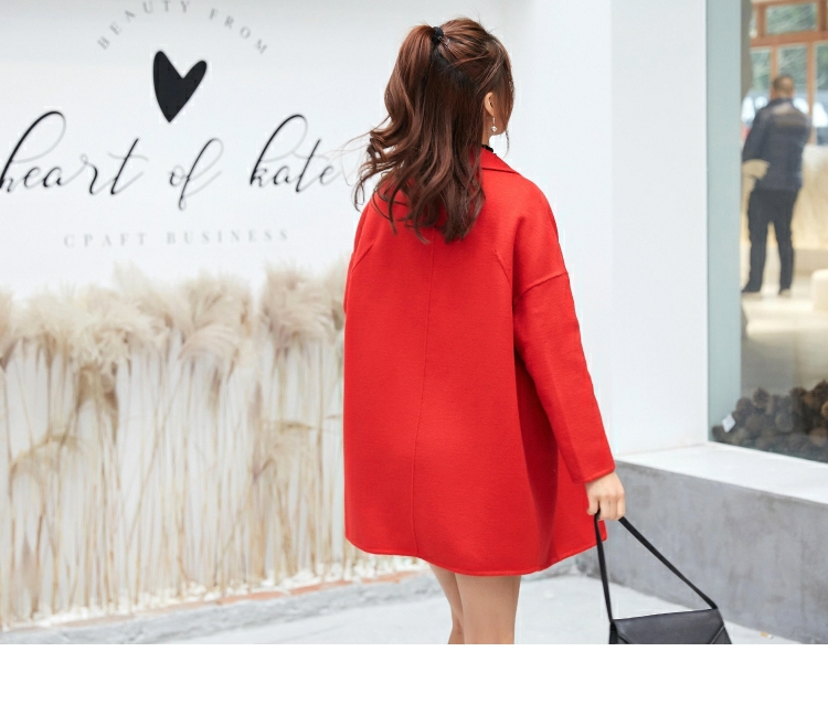 เสื้อโค้ท สไตล์เกาหลี ทรงโคล่ง แบบเก๋ ผ้าหนากันหนาวได้ดี บุซับในกันลม พร้อมส่ง สีแดง