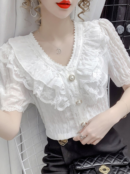 เสื้อลูกไม้ แขนสั้น